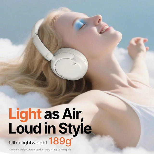 Alt view image 2 of 7 - Hyper GO Wireless Over-Ear Noise Cancelling Headphones with Mic, 60H Playtime, Bluetooth Headphones, Hi-Res Audio, DEEP360 Spatial Audio, Ultra-Lightweight for Travel, Work, Study