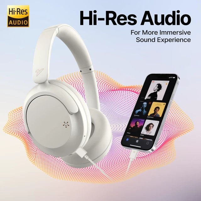 Alt view image 3 of 7 - Hyper GO Wireless Over-Ear Noise Cancelling Headphones with Mic, 60H Playtime, Bluetooth Headphones, Hi-Res Audio, DEEP360 Spatial Audio, Ultra-Lightweight for Travel, Work, Study