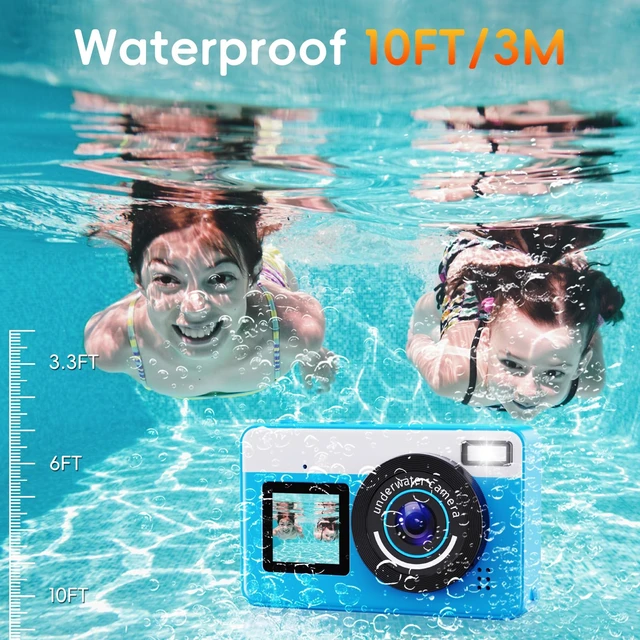 Alt view image 3 of 7 - D70 4K Underwater Digital Camera - 48MP 10FT Waterproof Camera for Snorkeling - Dual Screen Selfie Compact Floatable Camera with 16GB Card - Point and Shoot Digital Cam 1200mAh Battery -Blue