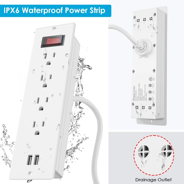Alt view image 2 of 7 - Conference Recessed Power Strip Waterproof,Furniture Recessed Power Strip with 4 Outlets,2 USB,Table Surge Protector,Flush Mount Water Resistant,6ft Cable with Flat Plug