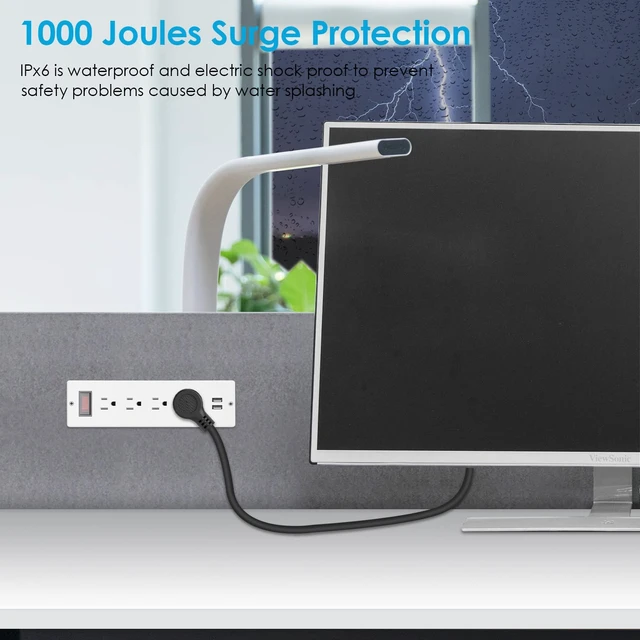 Alt view image 5 of 7 - Conference Recessed Power Strip Waterproof,Furniture Recessed Power Strip with 4 Outlets,2 USB,Table Surge Protector,Flush Mount Water Resistant,6ft Cable with Flat Plug