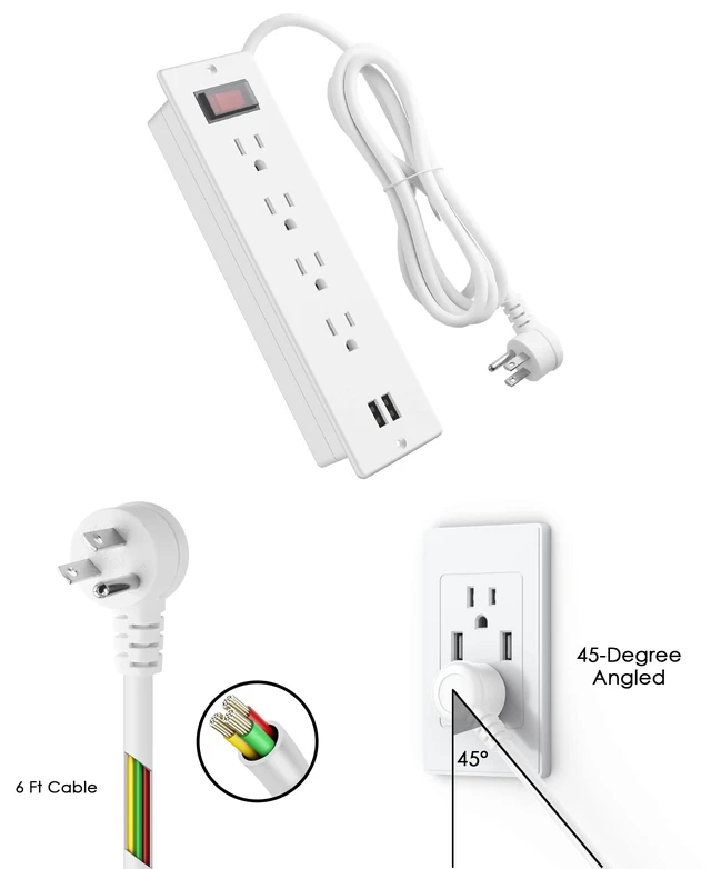 Alt view image 6 of 7 - Conference Recessed Power Strip Waterproof,Furniture Recessed Power Strip with 4 Outlets,2 USB,Table Surge Protector,Flush Mount Water Resistant,6ft Cable with Flat Plug