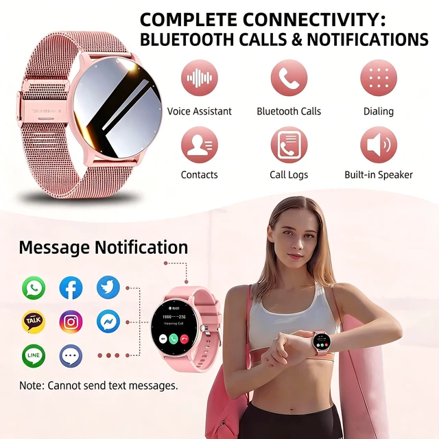 Alt view image 2 of 7 - Smart Watch Men Women (Answer/Make Calls), Fitness Watch with 100+ Sport Modes, IP67 Waterproof/Heart Rate/Sleep Monitor, Smart Watches for iOS/Android with 2 Bands (Pink)