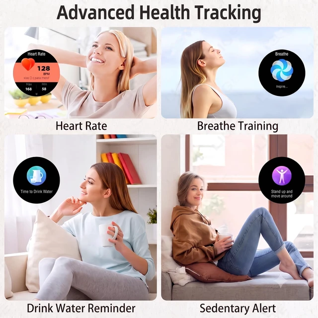Alt view image 4 of 7 - Smart Watch Men Women (Answer/Make Calls), Fitness Watch with 100+ Sport Modes, IP67 Waterproof/Heart Rate/Sleep Monitor, Smart Watches for iOS/Android with 2 Bands (Pink)