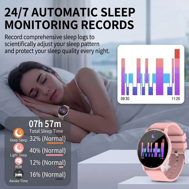 Alt view image 5 of 7 - Smart Watch Men Women (Answer/Make Calls), Fitness Watch with 100+ Sport Modes, IP67 Waterproof/Heart Rate/Sleep Monitor, Smart Watches for iOS/Android with 2 Bands (Pink)