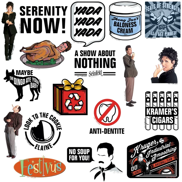 Alt view image 4 of 6 - Seinfeld 150 Sticker Pack Waterproof Vinyl Decals Officially Licensed Seinfeld Stickers Great for Water Bottles, Skateboards, Luggage, Laptops, Bumpers & Cars