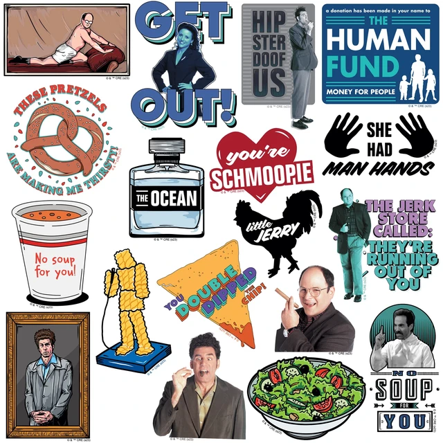 Alt view image 3 of 6 - Seinfeld 150 Sticker Pack Waterproof Vinyl Decals Officially Licensed Seinfeld Stickers Great for Water Bottles, Skateboards, Luggage, Laptops, Bumpers & Cars