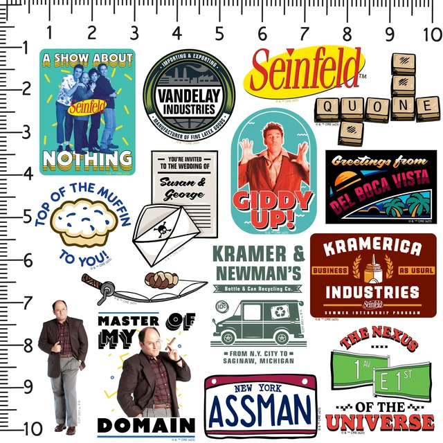 Alt view image 2 of 6 - Seinfeld 150 Sticker Pack Waterproof Vinyl Decals Officially Licensed Seinfeld Stickers Great for Water Bottles, Skateboards, Luggage, Laptops, Bumpers & Cars