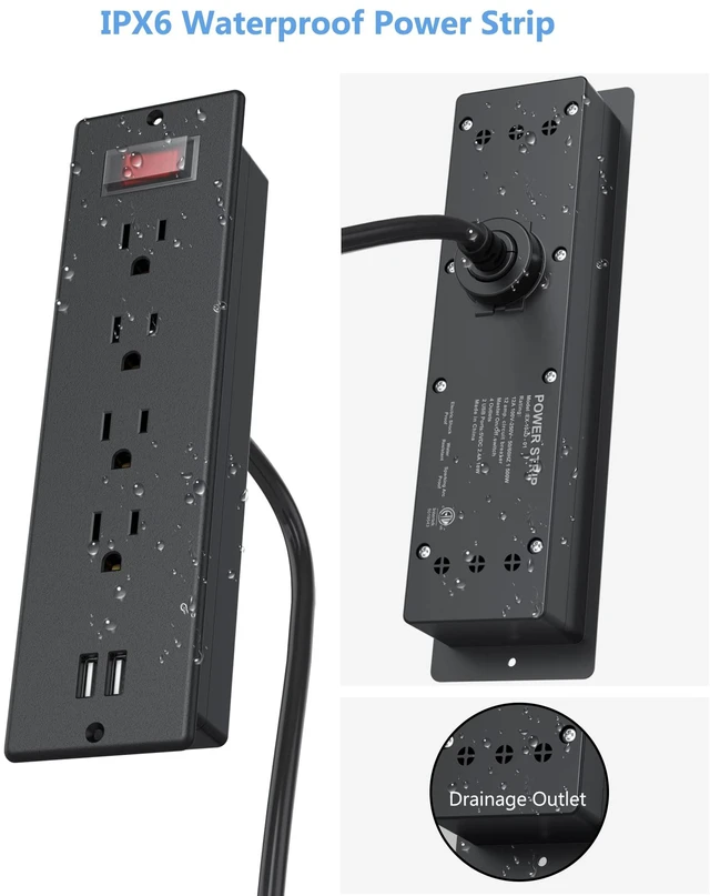 Alt view image 2 of 7 - Conference Recessed Power Strip Waterproof,Furniture Recessed Power Strip with 4 Outlets,2 USB,Table Surge Protector,Flush Mount Water Resistant,6ft Cable with Flat Plug