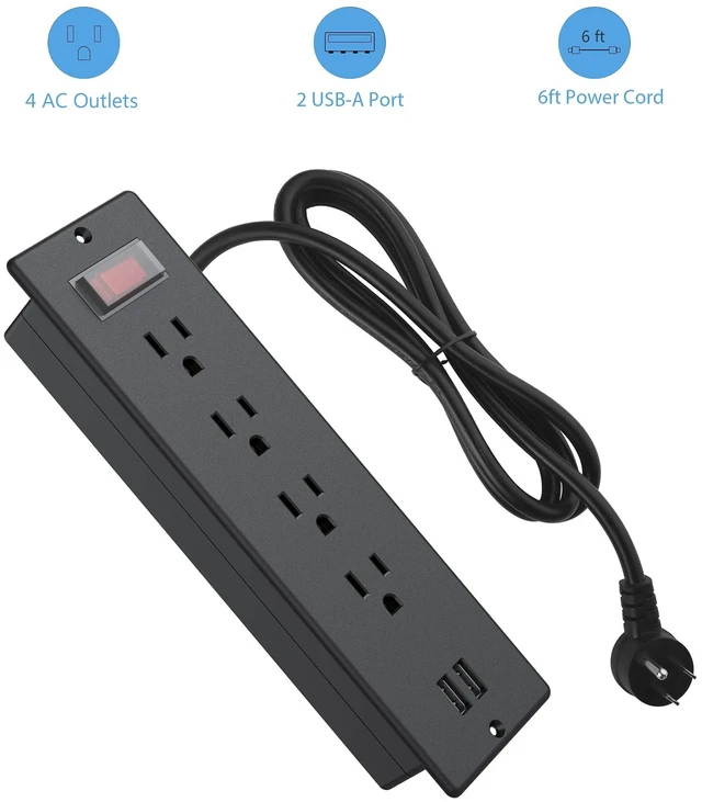 Alt view image 6 of 7 - Conference Recessed Power Strip Waterproof,Furniture Recessed Power Strip with 4 Outlets,2 USB,Table Surge Protector,Flush Mount Water Resistant,6ft Cable with Flat Plug