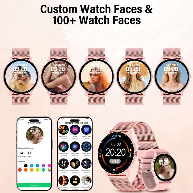 Alt view image 7 of 7 - Smart Watch Men Women (Answer/Make Calls), Fitness Watch with 100+ Sport Modes, IP67 Waterproof/Heart Rate/Sleep Monitor, Smart Watches for iOS/Android with 2 Bands (Pink)