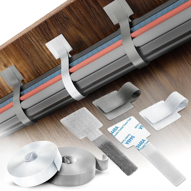 Main image of Cable Management Kit 40 Self-Adhesive Hook & Loop Cable Ties with 2 Extension Straps, Strong Adhesive Cord Organizer for Desk, Wall, Home & Office, Adjustable Wire Holders, Grey & White