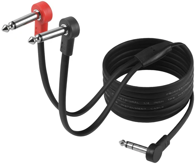 Main image of 1/4" TRS Stereo to Dual 1/4" TS Y-Splitter Insert Cable - 6 ft 6.35mm Right Angle Male to Male Audio Cord for Amplifiers, Mixers, Studio Equipment