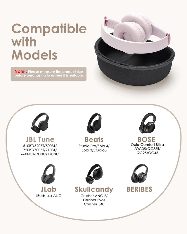 Alt view image 2 of 7 - Hard Headphone Case for Beats/Skullcandy/JBL Tune/Bose/JLab/BERIBES/TOZO for Over-Ear Foldable Headphones, Upgraded Splashproof, Headset Universal Travel Organizer Bag