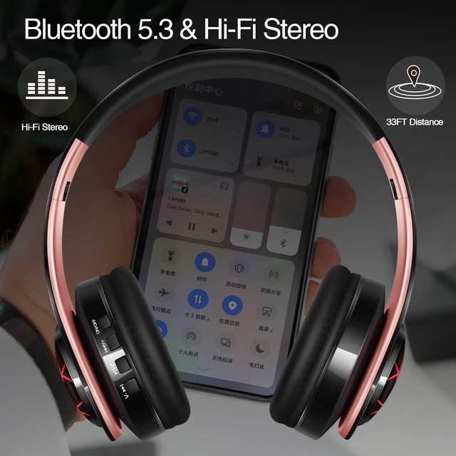 Alt view image 2 of 7 - Bluetooth Headphones, Chat- Comfortable Over Ear Stereo Headphones,7 Breathing Led Lights up, Wireless Headset for Adult Teen Kid for Phone/Samsung/Pad/PC/Android/Laptop/TV (Rosegold)
