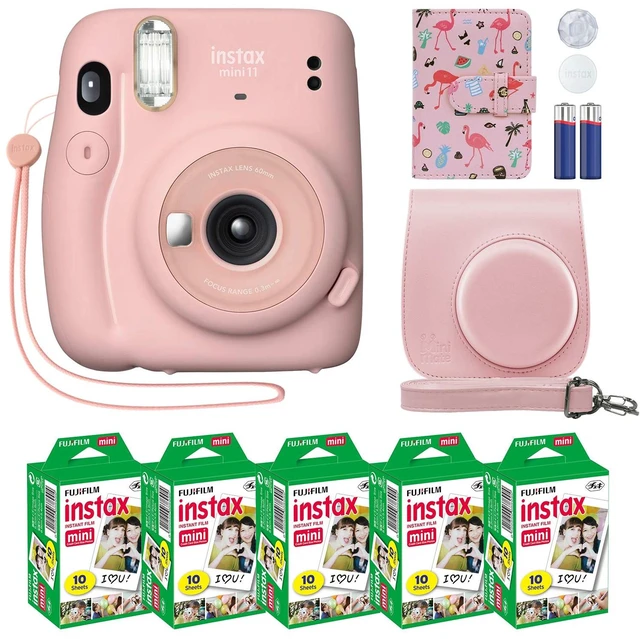 Main image of Instax Mini 11 Instant Camera + MiniMate Accessory Bundle & Compatible Custom Case + Fuji Instax Film Value Pack (50 Sheets) Flamingo Designer Photo Album (Blush Pink, Standard Packaging)