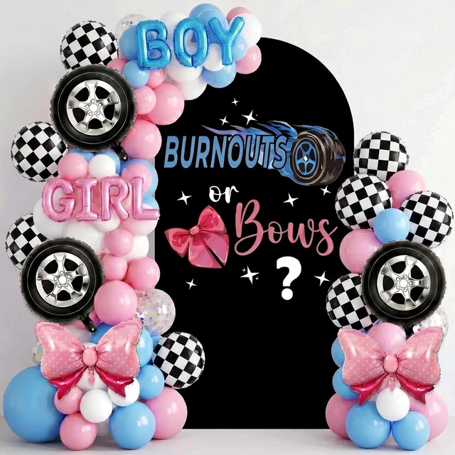 Main image of Black Burnouts or Bows Girl Gender Reveal Decoration 6.6 ft Boy or Girl Arch Backdrop Cover Sign, Welcome Baby Gender Reveal, Baby Shower Party Supplies Photoshoot Backdrop