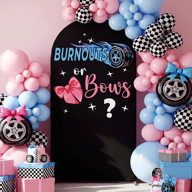 Alt view image 2 of 7 - Black Burnouts or Bows Girl Gender Reveal Decoration 6.6 ft Boy or Girl Arch Backdrop Cover Sign, Welcome Baby Gender Reveal, Baby Shower Party Supplies Photoshoot Backdrop