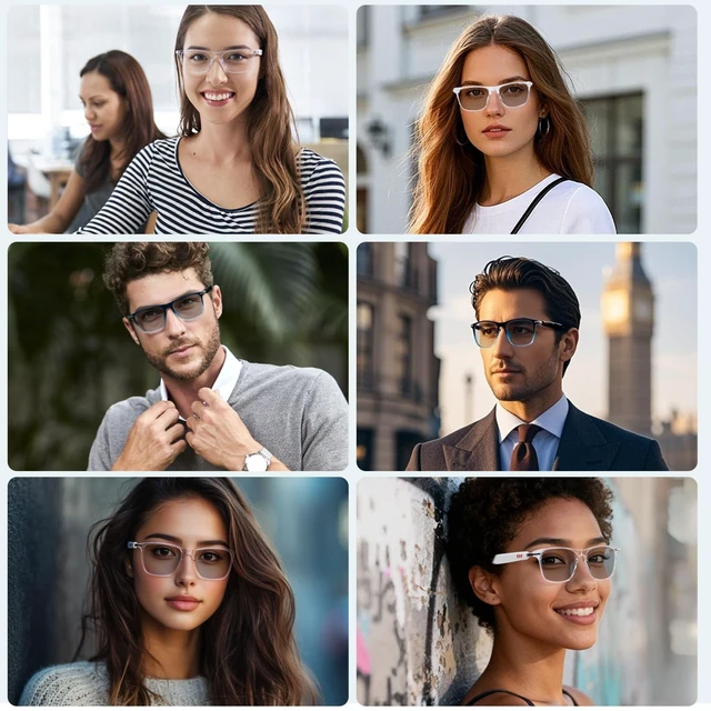 Alt view image 7 of 7 - Bluetooth Smart Glasses for Women with Open-Ear Speakers, Pink Frame Color-changing lenses provide visual comfort with a stylish frame design for shopping, office use, travel and daily lifestyle