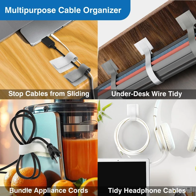 Alt view image 5 of 6 - Cable Management Kit 40 Self-Adhesive Hook & Loop Cable Ties with 2 Extension Straps, Strong Adhesive Cord Organizer for Desk, Wall, Home & Office, Adjustable Wire Holders, Grey & White