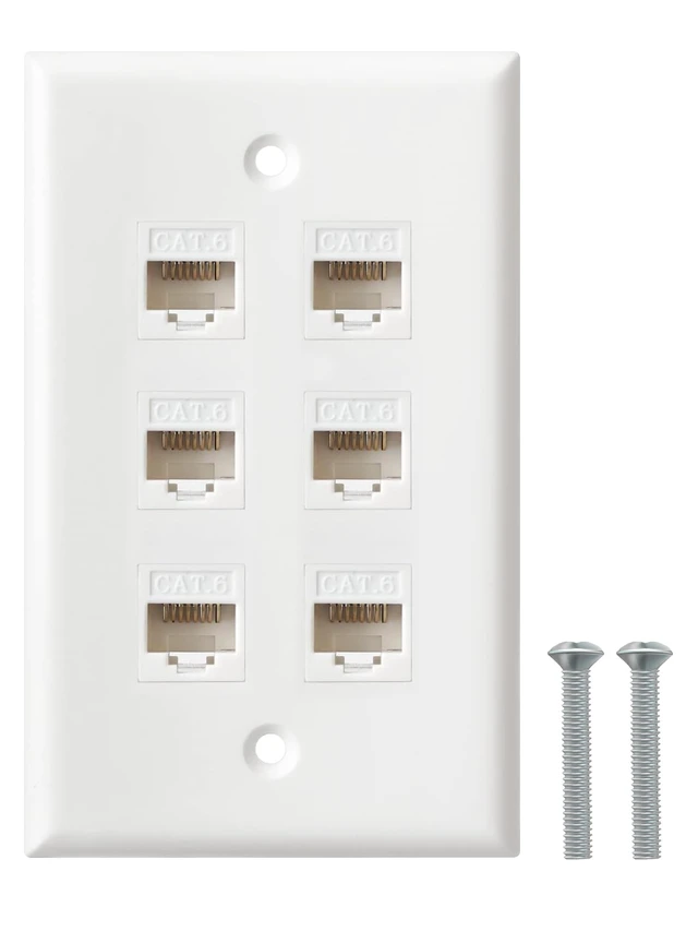 Alt view image 2 of 7 - Ethernet Wall Plate, 6 Port Cat6 RJ45 Keystone Inline Coupler Wall Plate for Cat7/6/5/5e Ethernet Devices - White