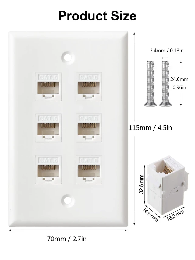 Alt view image 5 of 7 - Ethernet Wall Plate, 6 Port Cat6 RJ45 Keystone Inline Coupler Wall Plate for Cat7/6/5/5e Ethernet Devices - White