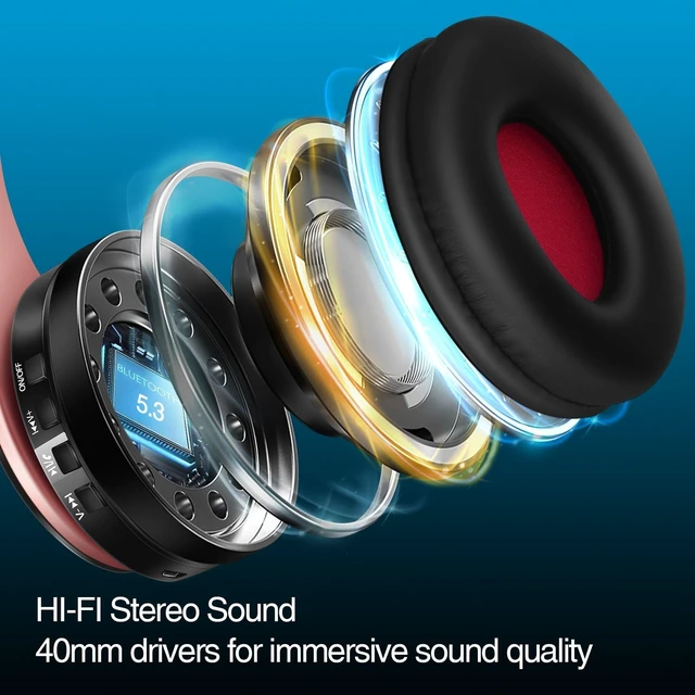 Alt view image 3 of 7 - Bluetooth Headphones, Chat- Comfortable Over Ear Stereo Headphones,7 Breathing Led Lights up, Wireless Headset for Adult Teen Kid for Phone/Samsung/Pad/PC/Android/Laptop/TV (Rosegold)