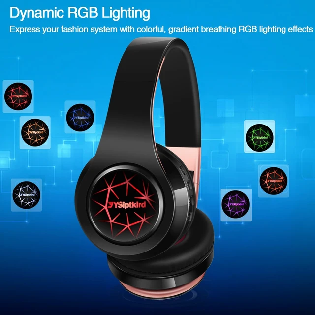 Alt view image 4 of 7 - Bluetooth Headphones, Chat- Comfortable Over Ear Stereo Headphones,7 Breathing Led Lights up, Wireless Headset for Adult Teen Kid for Phone/Samsung/Pad/PC/Android/Laptop/TV (Rosegold)