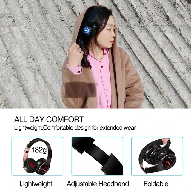 Alt view image 7 of 7 - Bluetooth Headphones, Chat- Comfortable Over Ear Stereo Headphones,7 Breathing Led Lights up, Wireless Headset for Adult Teen Kid for Phone/Samsung/Pad/PC/Android/Laptop/TV (Rosegold)