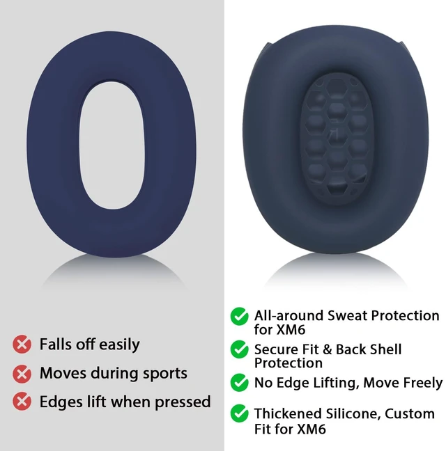 Alt view image 4 of 7 - XM6 Sweat Covers Accessories for Sony WH-1000XM6 - Dark Blue Soft Silicone Case, 2-in-1 Headphone Cover with Earpad Covers & Headband Cover, Sweatproof & Easy to Clean & Secure Fit