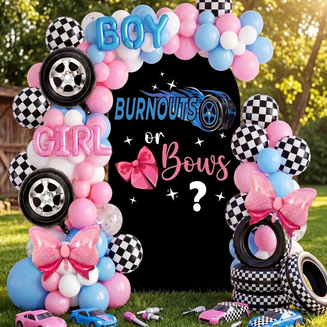 Alt view image 5 of 7 - Black Burnouts or Bows Girl Gender Reveal Decoration 6.6 ft Boy or Girl Arch Backdrop Cover Sign, Welcome Baby Gender Reveal, Baby Shower Party Supplies Photoshoot Backdrop