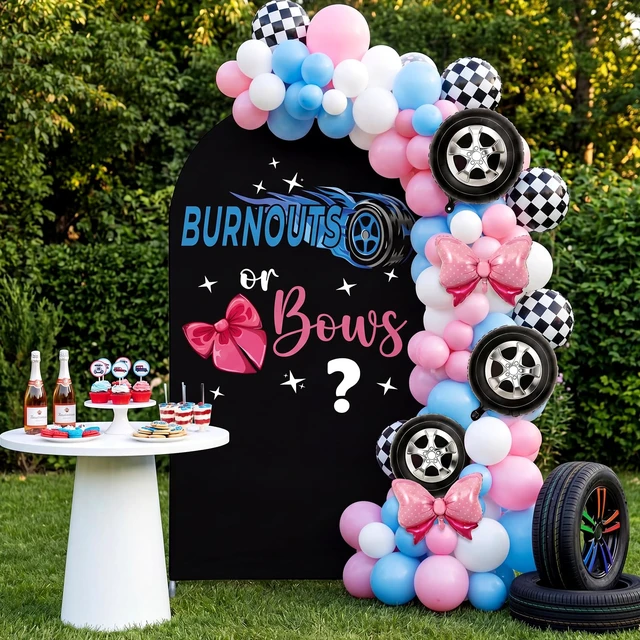 Alt view image 6 of 7 - Black Burnouts or Bows Girl Gender Reveal Decoration 6.6 ft Boy or Girl Arch Backdrop Cover Sign, Welcome Baby Gender Reveal, Baby Shower Party Supplies Photoshoot Backdrop