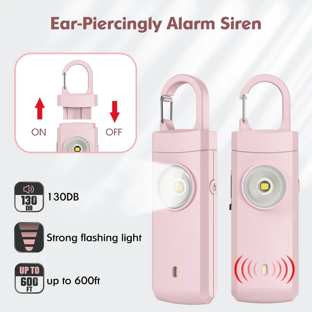 Alt view image 2 of 7 - Rechargeable Personal Alarm for Women - Birthday Gifts for Women, Daughter, College Student, Teen Girl, Elders, Kids, Siren Alarm, USB Charging, Dark Pink