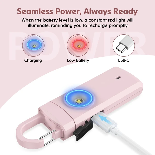 Alt view image 3 of 7 - Rechargeable Personal Alarm for Women - Birthday Gifts for Women, Daughter, College Student, Teen Girl, Elders, Kids, Siren Alarm, USB Charging, Dark Pink