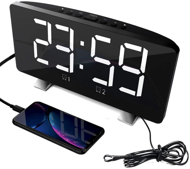Main image of Alarm Clock Radio for Bedroom Dual USB Charging Ports Dimmer White 7.3'' LED Screen, 4 Dimming Mode, 12/24 Hour Mode, Snooze Function