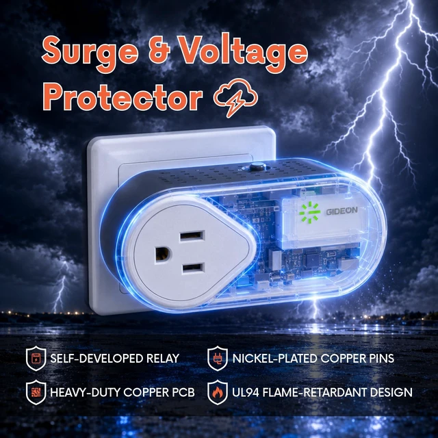 Alt view image 2 of 7 - Refrigerator Surge Protector, 1200J Voltage Protector for Fridge & Freezer, Single Outlet Wall Plug with LED Indicators, Over/Under Voltage, Brownout & Surge Protection 15A 1800W