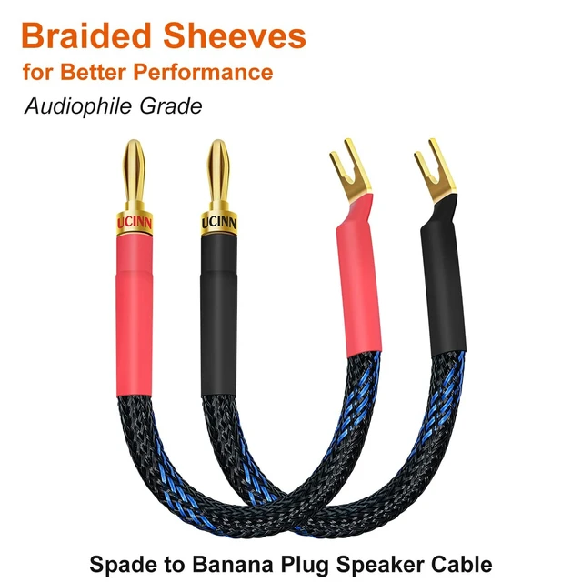 Alt view image 2 of 6 - 4 x HiFi OFC Spade to Banana Plug Speaker Wire, 13AWG 21cm Speaker Jumper Cable for Amplifiers, Bi-Wire Jumper Bridge with Gold Plated Banana Plugs