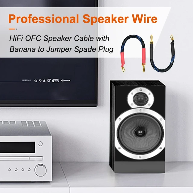 Alt view image 3 of 6 - 4 x HiFi OFC Spade to Banana Plug Speaker Wire, 13AWG 21cm Speaker Jumper Cable for Amplifiers, Bi-Wire Jumper Bridge with Gold Plated Banana Plugs