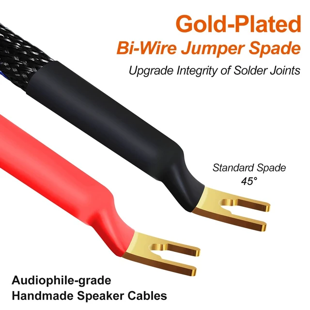 Alt view image 5 of 6 - 4 x HiFi OFC Spade to Banana Plug Speaker Wire, 13AWG 21cm Speaker Jumper Cable for Amplifiers, Bi-Wire Jumper Bridge with Gold Plated Banana Plugs