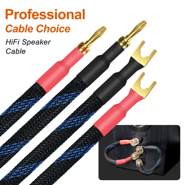 Alt view image 6 of 6 - 4 x HiFi OFC Spade to Banana Plug Speaker Wire, 13AWG 21cm Speaker Jumper Cable for Amplifiers, Bi-Wire Jumper Bridge with Gold Plated Banana Plugs