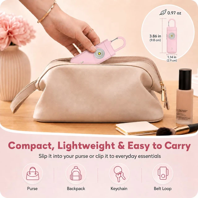 Alt view image 5 of 7 - Rechargeable Personal Alarm for Women - Travel College Dorm Essentials 130dB Keychain Alarm with Flashlight, Safety Gifts for Teen Girl, Daughter, Student, Birthday Gift Stocking Stuffers, Pink