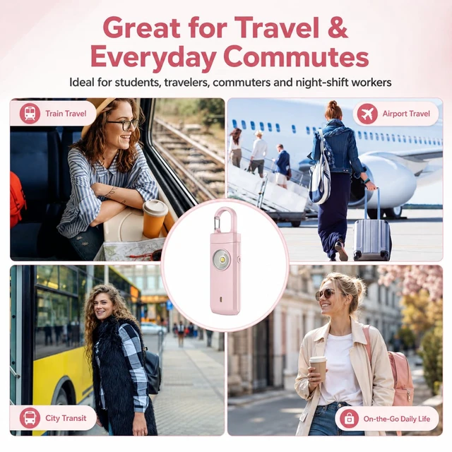 Alt view image 6 of 7 - Rechargeable Personal Alarm for Women - Travel College Dorm Essentials 130dB Keychain Alarm with Flashlight, Safety Gifts for Teen Girl, Daughter, Student, Birthday Gift Stocking Stuffers, Pink