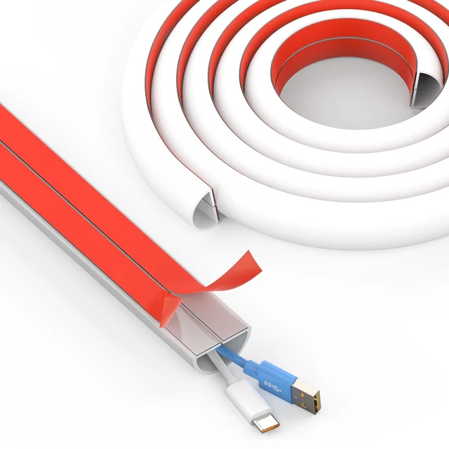 Main image of Wall Cord Hider 118 Inch Wire Hider for Cords W0.59in H0.39in White Self Adhesive, Flexible, PVC Material, for Wall Mount TV, Cable Concealer, Wire Cover Raceway for Home & Office