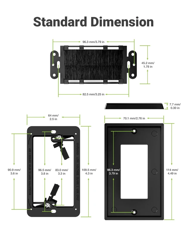 Alt view image 2 of 7 - Brush Wall Plate with Mounting Bracket, 4 Pack Cable Pass Through Single Gang Cord Hider Decorator Cover for Low Voltage Wires, TV Home Theater System, Black