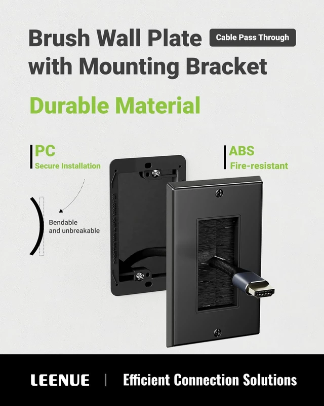 Alt view image 4 of 7 - Brush Wall Plate with Mounting Bracket, 4 Pack Cable Pass Through Single Gang Cord Hider Decorator Cover for Low Voltage Wires, TV Home Theater System, Black