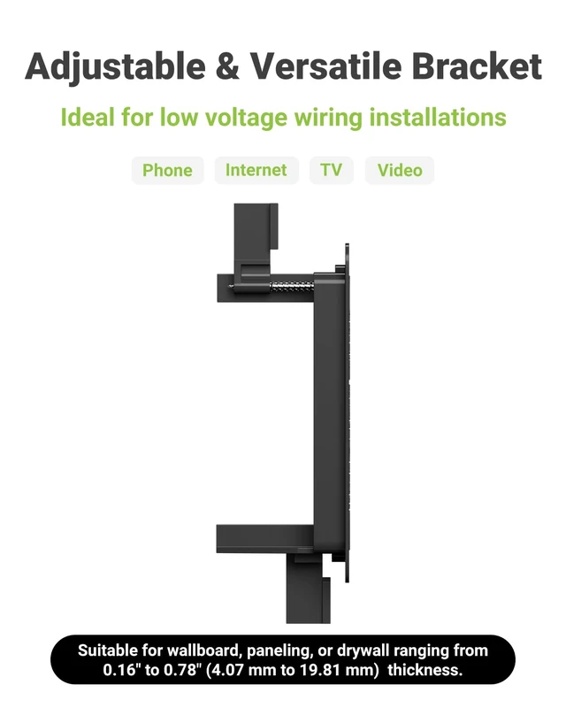 Alt view image 6 of 7 - Brush Wall Plate with Mounting Bracket, 4 Pack Cable Pass Through Single Gang Cord Hider Decorator Cover for Low Voltage Wires, TV Home Theater System, Black