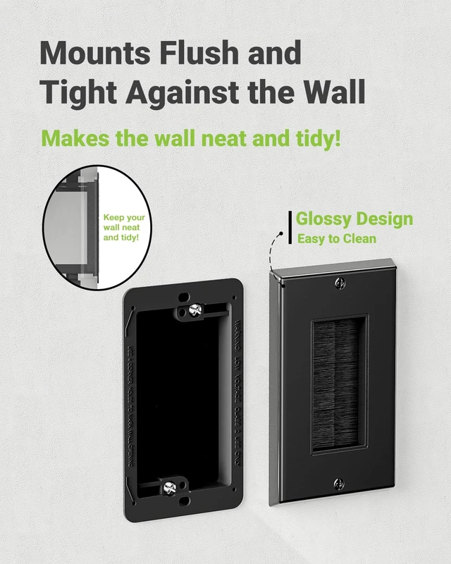 Alt view image 7 of 7 - Brush Wall Plate with Mounting Bracket, 4 Pack Cable Pass Through Single Gang Cord Hider Decorator Cover for Low Voltage Wires, TV Home Theater System, Black