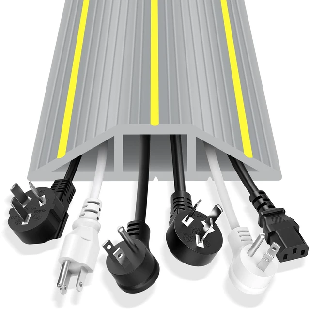 Main image of Floor Cable Cover, 6.5ft Extension Cord Covers for Wires on Floor, 3 Channels Heavy Duty PVC Duct Cord Hider Floor Cable Management for Indoor Outdoor, Gray