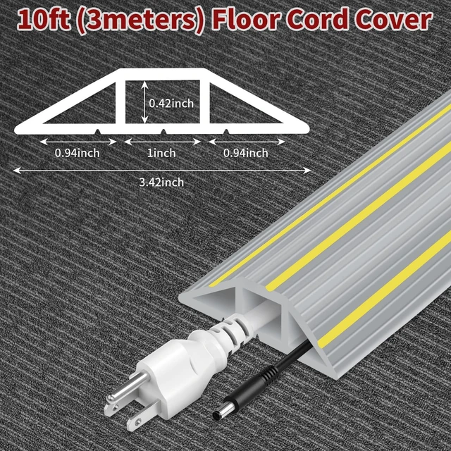 Alt view image 2 of 7 - Floor Cable Cover, 6.5ft Extension Cord Covers for Wires on Floor, 3 Channels Heavy Duty PVC Duct Cord Hider Floor Cable Management for Indoor Outdoor, Gray