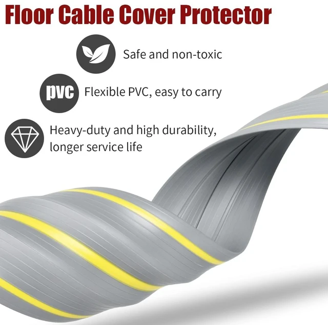 Alt view image 5 of 7 - Floor Cord Cover 3.3 ft, Cord Covers for Wires on Floor, Extension Cable Cover 3 Channels Cord Hider Floor Cable Management, Heavy Duty PVC Duct, Gray